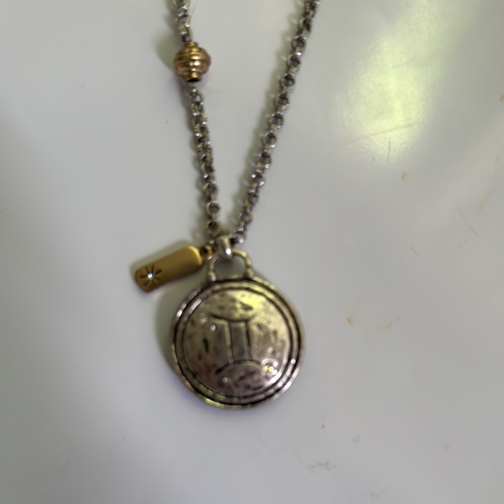Chico's Silver and Gold Gemini Medallion Pendant Necklace with Gold details